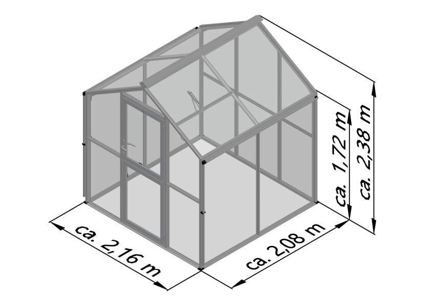 KGT Gewächshaus Modell Galant II, nur HKP, pressblank 2,08x2,16x2,38m