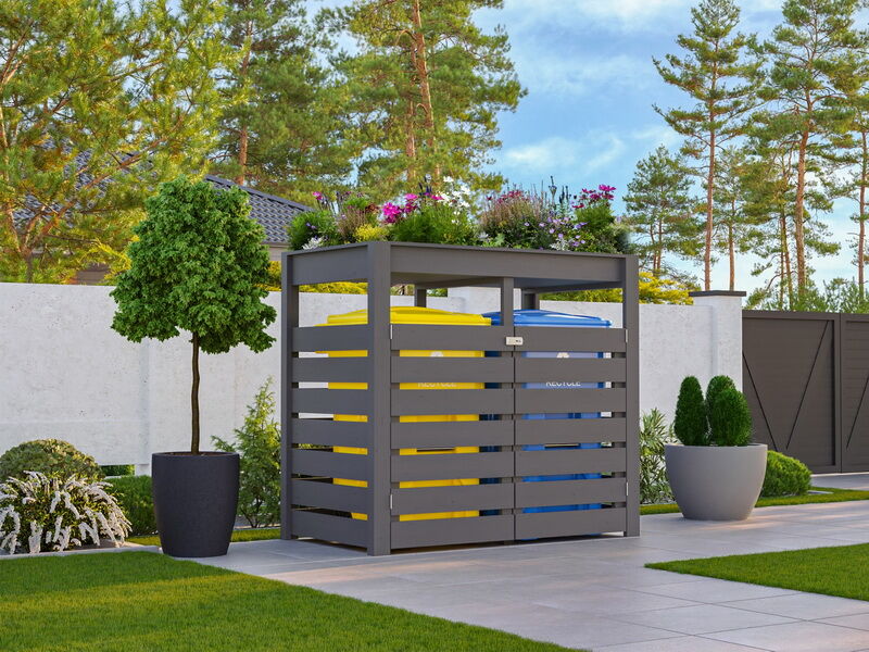 Mülltonnenunterstand HERKULES 2er Mülltonnenbox mit Pflanzebene terragrau