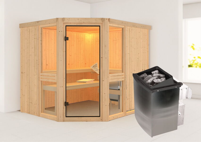 topgarden Sauna AMELIE (Eckeinstieg) / kein Kranz / Ofen 9 kW integr. Strg