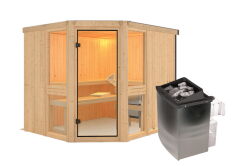 topgarden Sauna AMELIE (Eckeinstieg) / kein Kranz / Ofen 9 kW integr. Strg