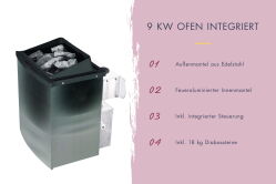 topgarden Sauna AMELIE (Eckeinstieg) / kein Kranz / Ofen 9 kW integr. Strg