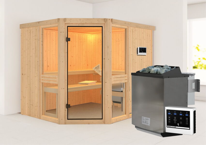 topgarden Sauna AMELIE (Eckeinstieg) / kein Kranz / Ofen 9 kW Bio externe Strg easy