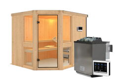 topgarden Sauna AMELIE (Eckeinstieg) / kein Kranz / Ofen 9 kW Bio externe Strg easy