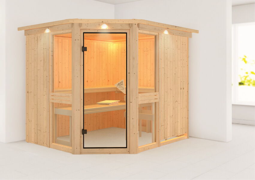 topgarden Sauna AMELIE (Eckeinstieg) / mit Kranz / ohne Ofen