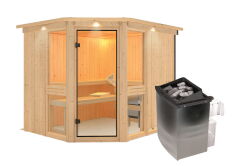 topgarden Sauna AMELIE (Eckeinstieg) / mit Kranz / Ofen 9 kW integr. Strg