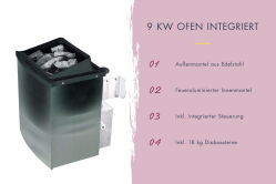topgarden Sauna AMELIE (Eckeinstieg) / mit Kranz / Ofen 9 kW integr. Strg