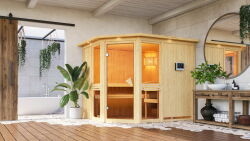 topgarden Sauna AMELIE (Eckeinstieg) / mit Kranz / Ofen 9 KW externe Strg easy