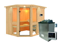 topgarden Sauna AMELIE (Eckeinstieg) / mit Kranz / Ofen 9 KW externe Strg easy