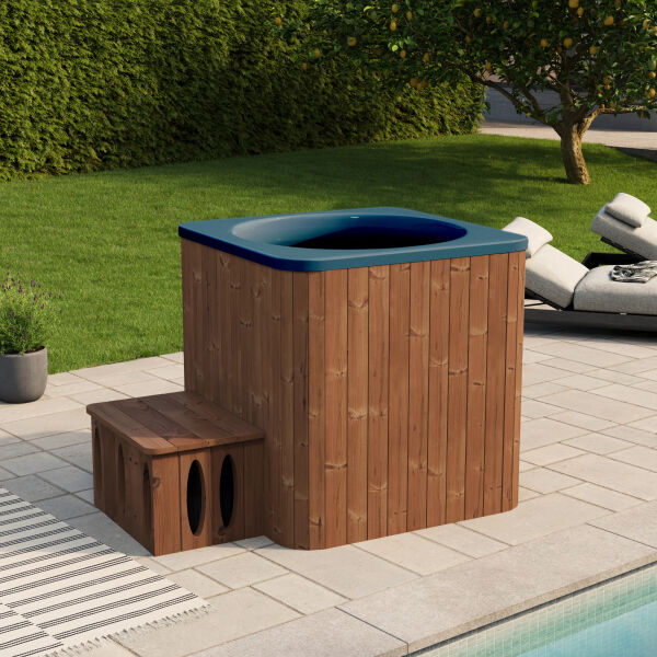 topgarden Tauchbecken/Eistonne „ICE TUBE“ eckig aus Thermoholz, inkl. GFK-Einsatz blau inkl.Kühlsystem