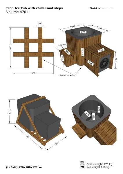 topgarden Tauchbecken/Eistonne „ICE TUBE“ eckig aus Thermoholz, inkl. GFK-Einsatz Farbwarianten