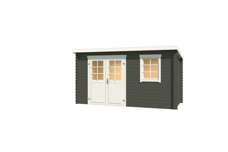 Gartenhaus AMIRA 175 400 x 195 cm, 28mm Blockbohlen GRÜNGRAU lackiert