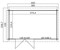 Gartenhaus AMIRA 230, 380 x 230 cm, 28 mm Blockbohlen, GRÜNGRAU lackiert