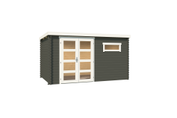 Gartenhaus AUGUSTA 400 x 250 cm, 28mm Blockbohlen, GRÜNGRAU lackiert