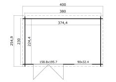 Gartenhaus AUGUSTA 400 x 250 cm, 28mm Blockbohlen, GRÜNGRAU lackiert