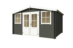 Lasita Maja Gartenhaus DALLAS, 396 x 312 cm, 28 mm Blockbohlen, GRÜNGRAU  lackiert