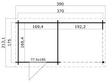 Gartenhaus JELLE PLUS, 370 x 175 cm, 28 mm Blockbohlen, GRÜNGRAU lackiert