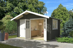 Gartenhaus KEILA 28, 28mm, 380×250 cm, inkl. Boden, GRÜNGRAU lackiert
