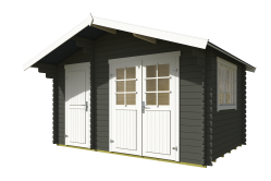 Gartenhaus KEILA 28, 28mm, 380×250 cm, inkl. Boden, GRÜNGRAU lackiert