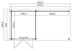 Gartenhaus LONG BEACH 492 x 250 cm, 28mm Blockbohlen, GRÜNGRAU lackiert