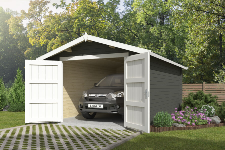 Garage MAURITIUS, 350 x 530 cm, 34 mm, GRÜNGRAU lackiert