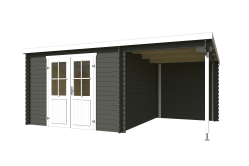 Gartenhaus TAMPA; 292x501 cm, 28mm, 200 cm Schleppdach, ohne Boden, GRÜNGRAU lackiert