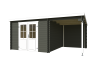 Gartenhaus TAMPA; 292x501 cm, 28mm, 200 cm Schleppdach, ohne Boden, GRÜNGRAU lackiert