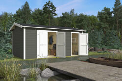 Gartenhaus TUVALU XL, 500 x 300 cm, 28 mm Blockbohlen, GRÜNGRAU lackiert