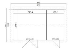 Gartenhaus TUVALU XL, 500 x 300 cm, 28 mm Blockbohlen, GRÜNGRAU lackiert