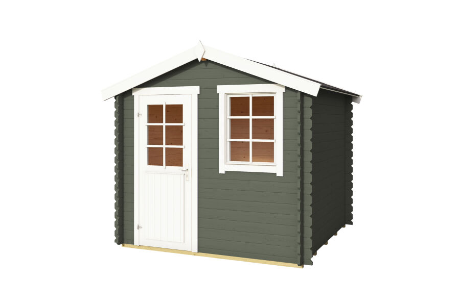 Gartenhaus WELS 2, 230 x 230 cm, 28 mm Blockbohlen, GRÜNGRAU lackiert