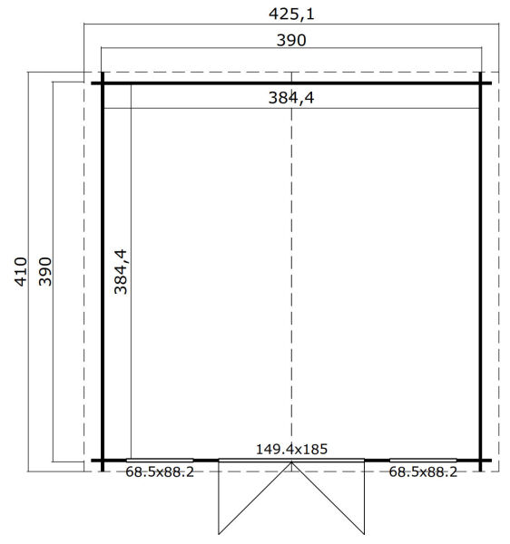 Gartenhaus WELS 4, 390 x 390 cm, 28 mm Blockbohlen, GRÜNGRAU lackiert