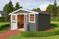 Gartenhaus WELS 4, 390 x 390 cm, 28 mm Blockbohlen, GRÜNGRAU lackiert