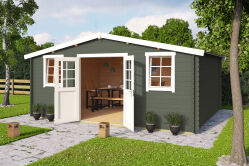 Gartenhaus WELS 5, 510 x 400 cm, 28 mm Blockbohlen, GRÜNGRAU lackiert