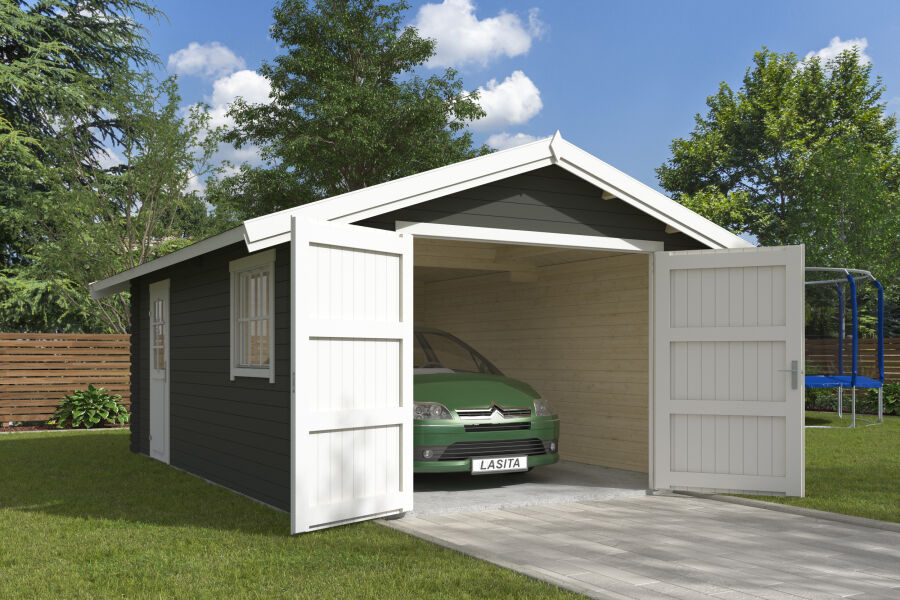 Garage YARIK (NEU) 540, 380x540 cm Sockelmass, 40mm Doppelnut, GRÜNGRAU lackiert