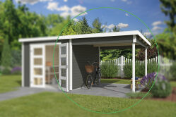 Gartenhaus ZAMBEZI ANBAU 300x250, GRÜNGRAU lackiert