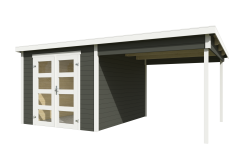 Gartenhaus ZAMBEZI ANBAU 300x250, GRÜNGRAU lackiert