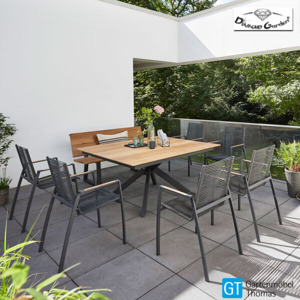 Diamond Garden Tisch LYON 150x150cm Fase - Edelstahl 304/Recycled Teak 4 Planken