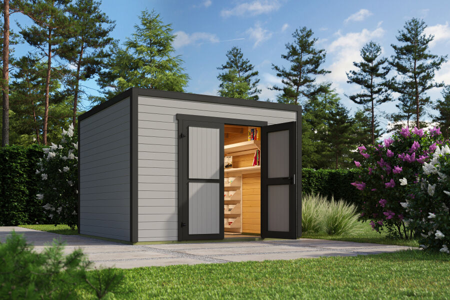 Lasita Maja Gartenhaus FYNN 3 - 300 x 300 cm, 28 mm, LICHTGRAU