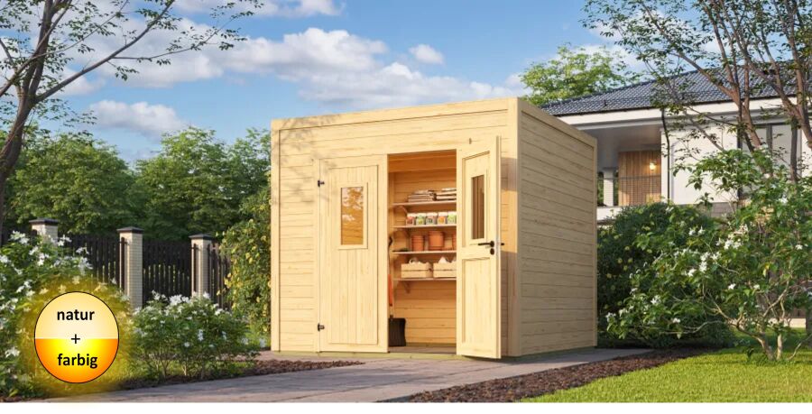 Lasita Maja Gartenhaus FELIX 1,5 - 250 x 200 cm, 28 mm + Anbau 150/300 cm natur / farbig