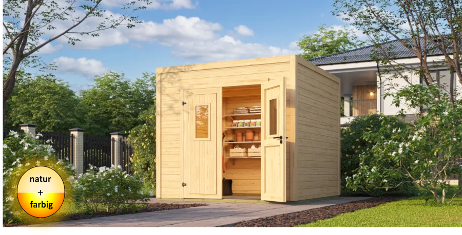 Lasita Maja Gartenhaus FYNN 1,5 - 250 x 200 cm, 28 mm, natur / farbig