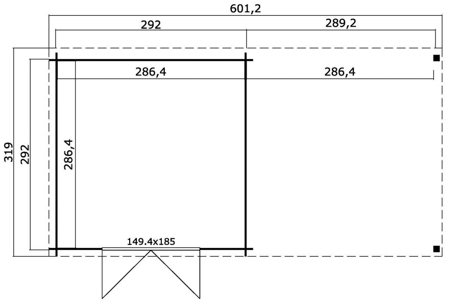 Gartenhaus LENNOX Flachdach 601x312 kesseldruckimprägniert, 28mm Bohlen