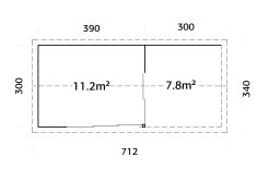 Palmako Gartenhaus AMANDA PLUS ISO 11,2 m²  + 7,8 m²  44 mm - 668x300 cm hellbraun imprägniert