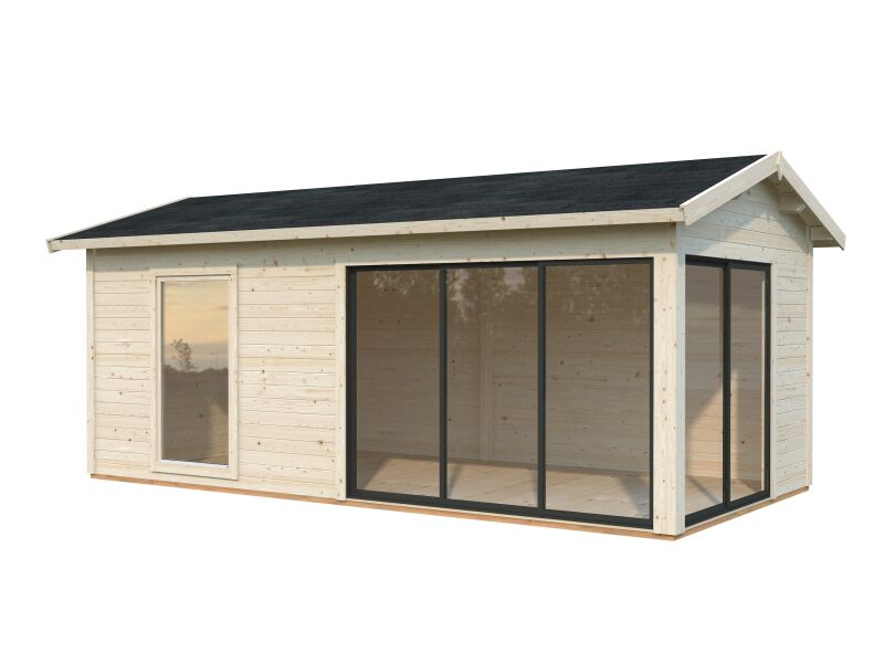 Palmako Gartenhaus AMANDA PLUS ISO 17,1 m²  44 mm - 595x300 cm lackiert weiß (9016) + anthrazit (7016)