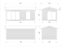 Palmako Gartenhaus AMANDA PLUS ISO 17,1 m²  44 mm - 595x300 cm lackiert weiß (9016) + anthrazit (7016)