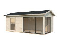 Palmako Gartenhaus AMANDA PLUS ISO 17,1 m²  44 mm - 595x300 cm lackiert weiß (9016) + anthrazit (7016)