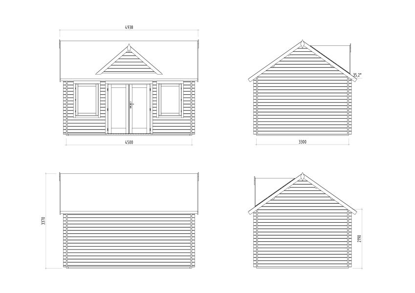 Palmako Gartenhaus CLAUDIA ISO 14,2 m²  44 mm - 450x330 cm natur