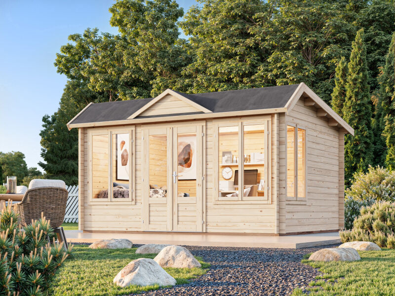 Palmako Gartenhaus CLAUDIA ISO  Pentroof 11,5 m²  34 mm - 400x300 cm lackiert dunkelgrau (7012) + anthrazit (7016)