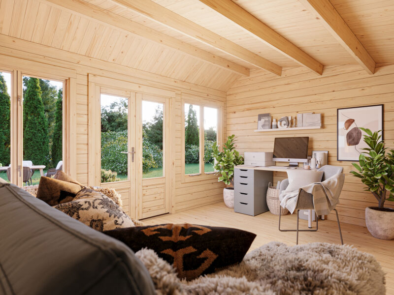 Palmako Gartenhaus CLAUDIA ISO  Pentroof 11,5 m²  34 mm - 400x300 cm lackiert dunkelgrau (7012) + anthrazit (7016)