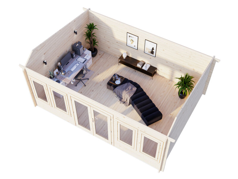 Palmako Gartenhaus CLAUDIA ISO  Pentroof 19,4 m²  44 mm - 530x380 cm natur