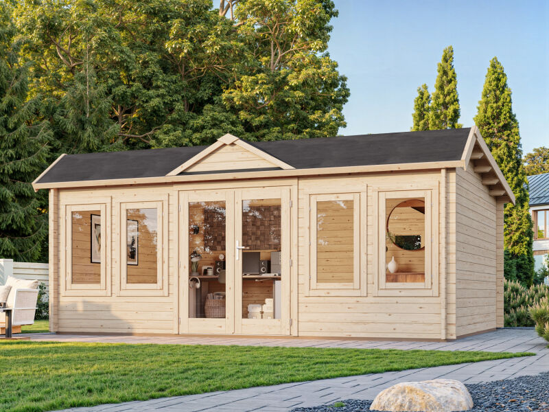 Palmako Gartenhaus CLAUDIA ISO  Pentroof 19,4 m²  44 mm - 530x380 cm natur