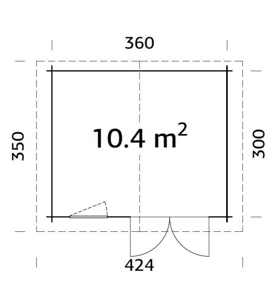 Gartenhaus KLARA 10,4 m2, 380 x 320 cm, 28 mm Wandbohlen, farbig lackiert hellgrau + weiß